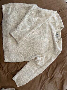 STAUD Ivory Knit Crewneck Sweater w/ scarf